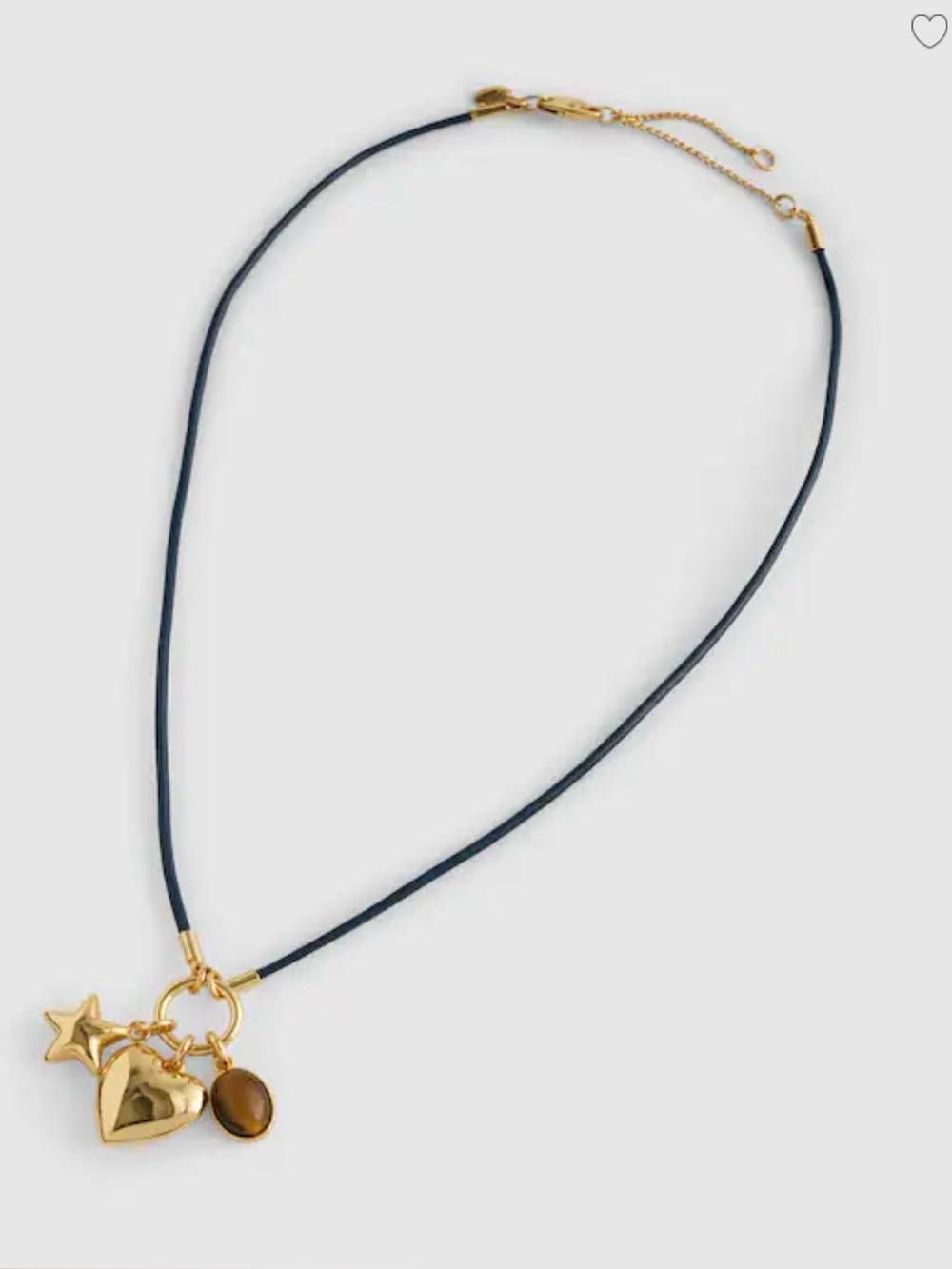 Madewell Gold Heart Charm Necklace on Black Cord NWT with dust bag